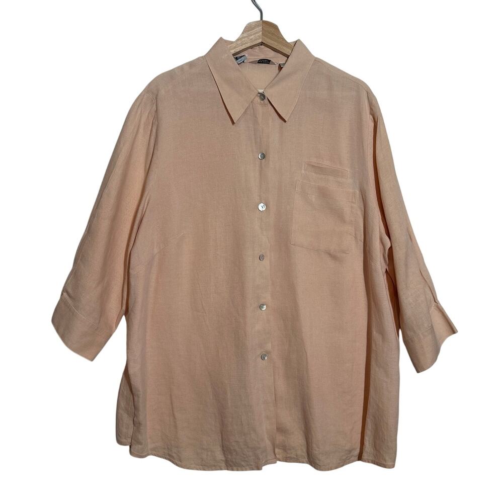 Richard Malcolm Irish Linen Shirt Sz 2X Peach 3/4 Sleeve Button Front Coastal